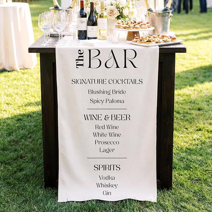 HunnmingRe Fabric Wedding Bar Sign 78x29 Inch White Linen Rustic Bar Wedding by HunnmingRe
