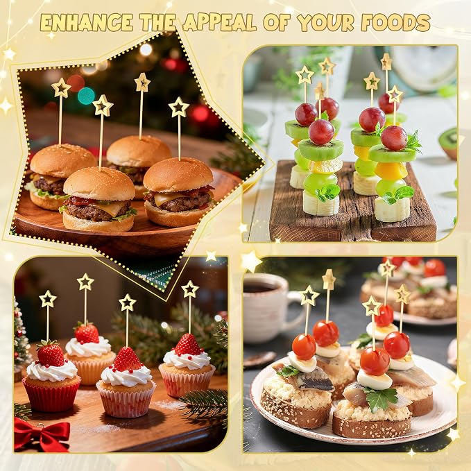 100PCS Gold Star Cocktail Picks, Decorative Fancy Toothpicks - Image 7