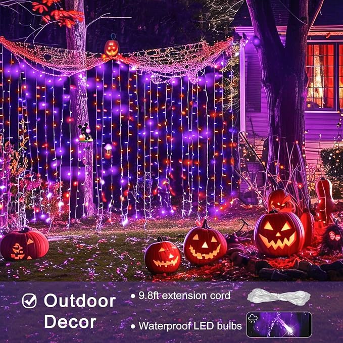 JMEXSUSS 300LED Halloween Curtain Lights, 9.8x9.8ft | Remote, Plug in, Window - Image 4