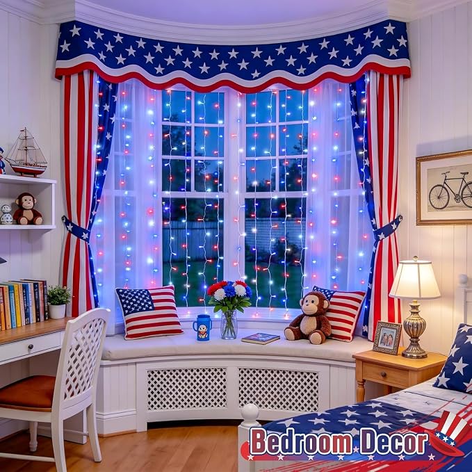JMEXSUSS 300LED Red White & Blue Curtain Lights - Image 3
