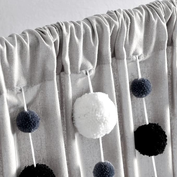 Lush Decor Boho Pom Pom Tassel Linen Textured Window Curtain Panel, Single 52" - Image 2