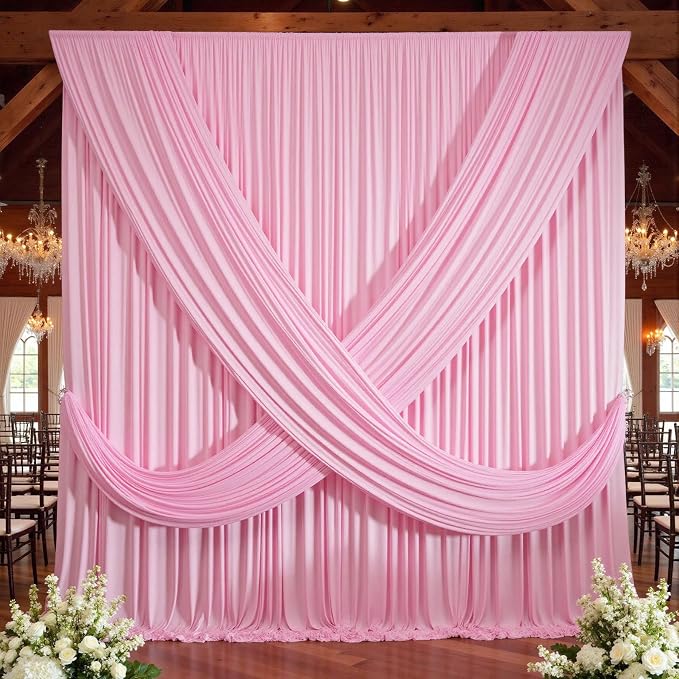 20×14 ft Pink Wrinkle Free Backdrop Curtain, Soft Silky Polyester Wedding - Image 7