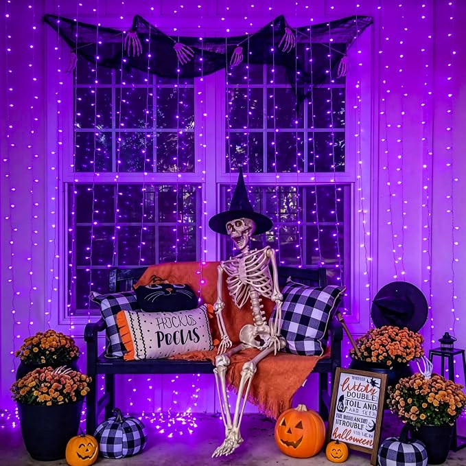 JMEXSUSS 200 LED USB Purple Halloween Lights, 6.5ft x 6.5ft | Halloween Curtain - Image 5