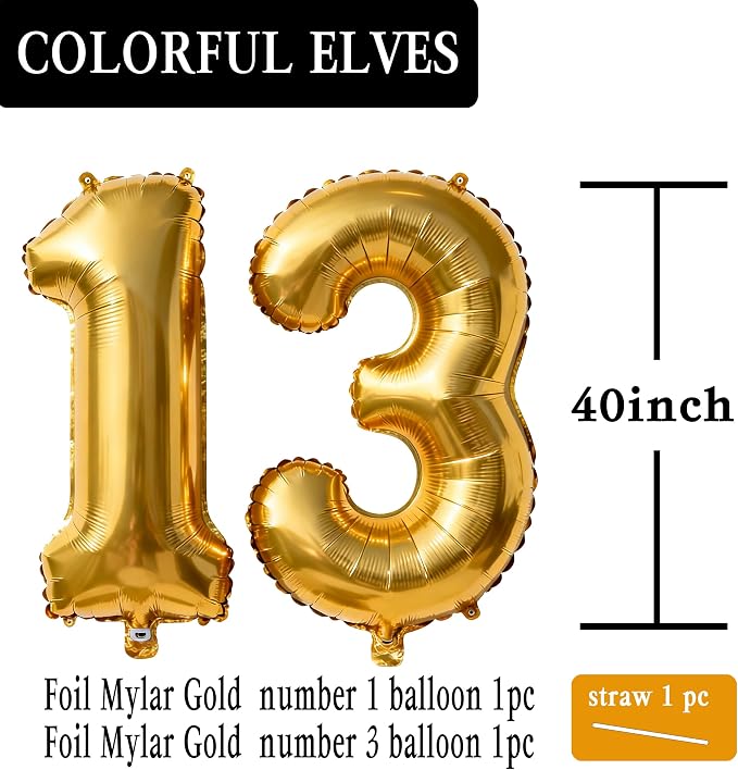 Gold Number 13 Balloons 40 Inch Giant Number Gold 13 Foil Mylar Balloons - Image 2