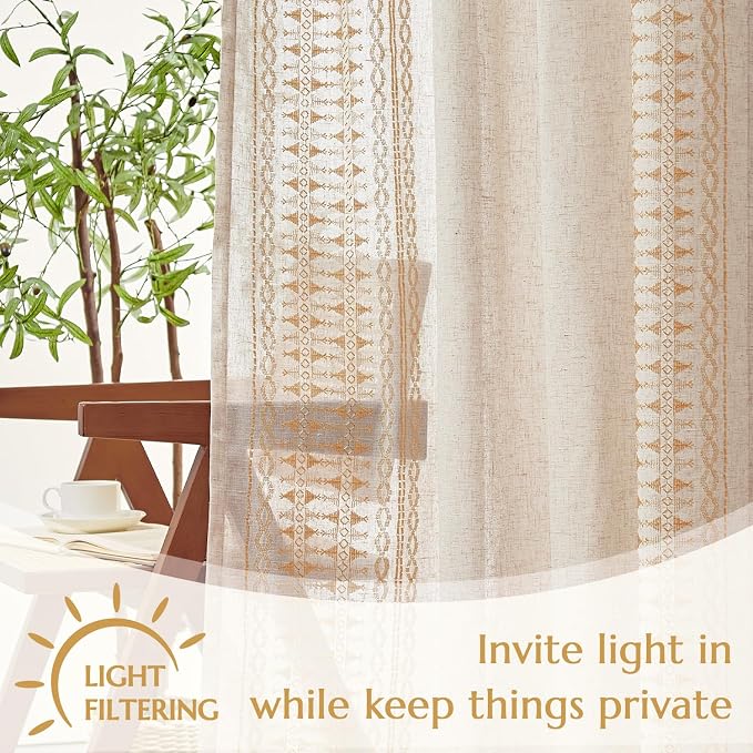 jinchan Boho Curtains for Bedroom Linen Blend Boho Curtains 96 Inches Long 2 - Image 4