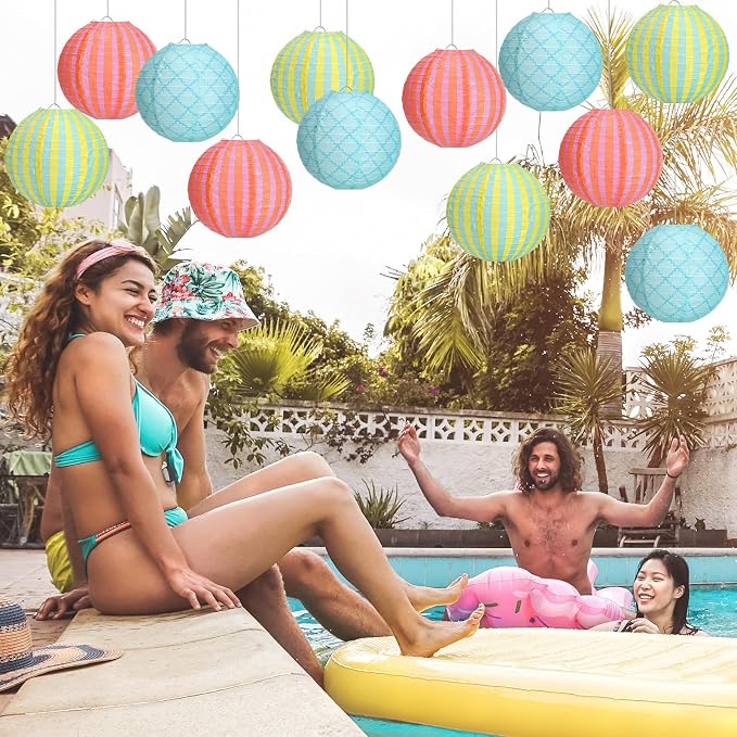 Baquler 12 Pcs Pool Party Hanging Lanterns Decorations, 8 Inch Round Paper - Image 5