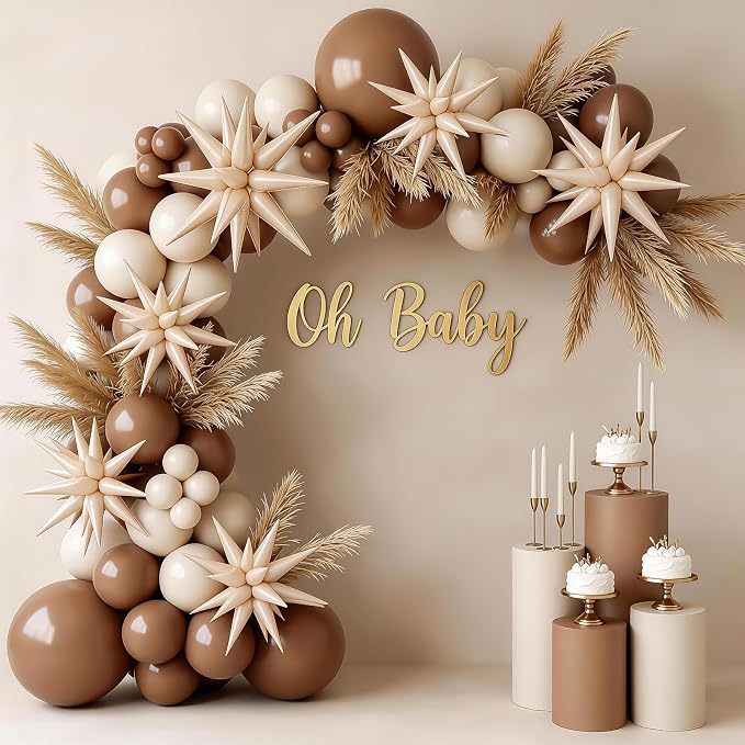 9Pcs Beige Star Balloons, Large Explosion Star Foil Balloons, Cream Caramel - Image 6