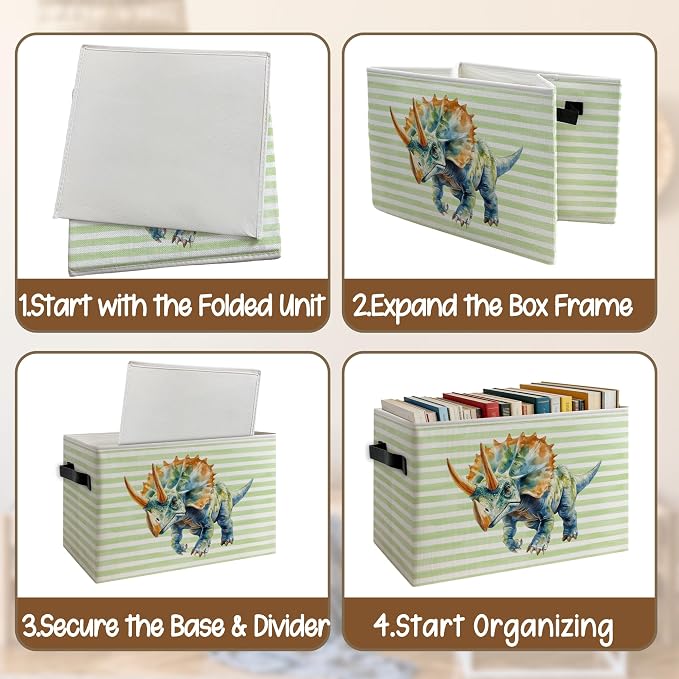 Dinosaur Nursery Green Striped Storage Basket - Image 4