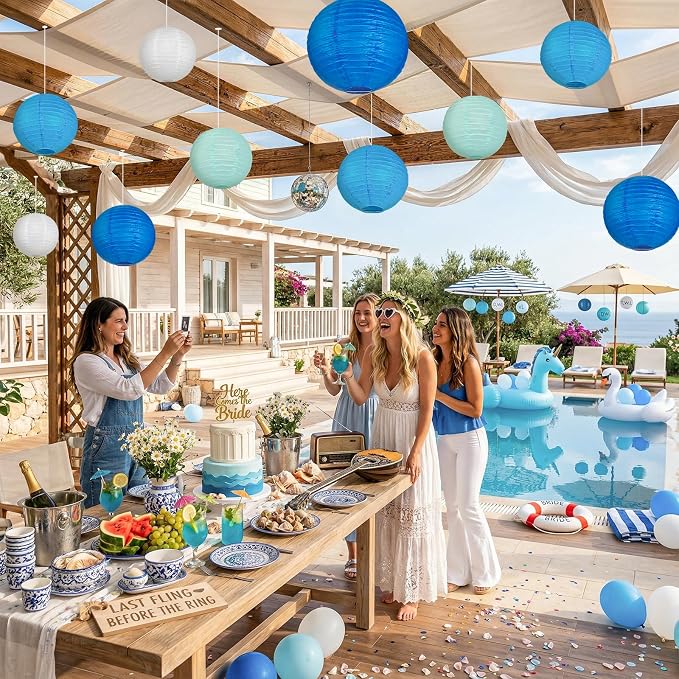 Blue Paper Lanterns, baby showers, bridal showers, graduation and coastal theme - Image 4
