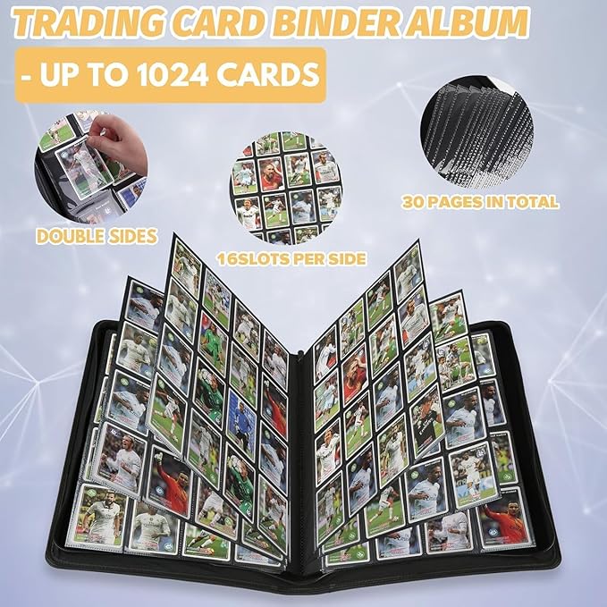 Premium Ringless Trading Card Binder - 1024 Capacity, 16 Side-Loading Pockets per Page, Archival Quality Protection & Anti-Slip Spine for TCG, MTG, Sports Cards (Navy)