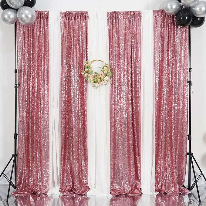 Poise3EHome Fuchsia Pink Sequin Backdrop Curtain, 2 Panels 2Ft x 8Ft Glitter - Image 9