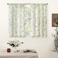 Sage Sheer Curtains 45 Inch Length 2 Panels Set Sheer, Leaf Patterned Linen by Lajode