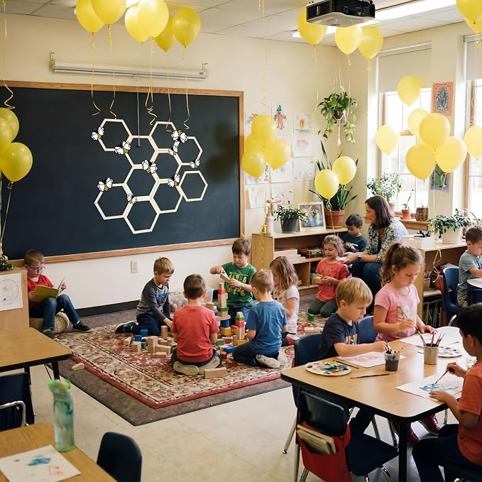 Gerrii 48 Pcs Honey Bee Honeycomb Decorations Include 8.2'' Wooden Hexagon 3D - Image 7