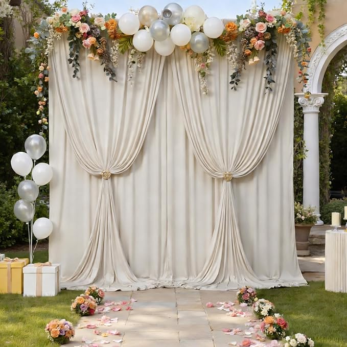 20ft x 12ft Wrinkle Free Beige Backdrop Curtains - Image 6