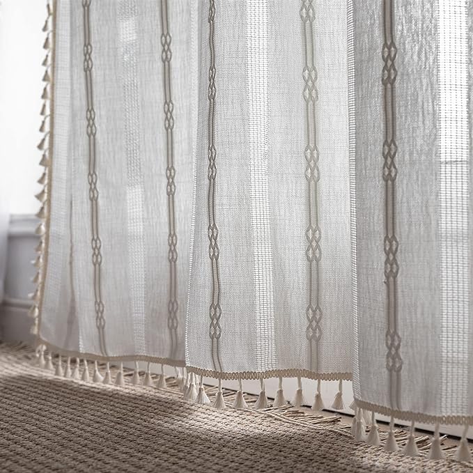 Sutuo Home White Boho Curtains 63 Inches Long - Image 5