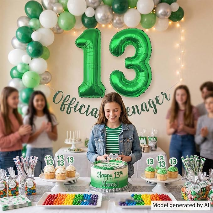 Green Number 13 Balloon 40 Inch, Vibrant Foil Duo - Image 7