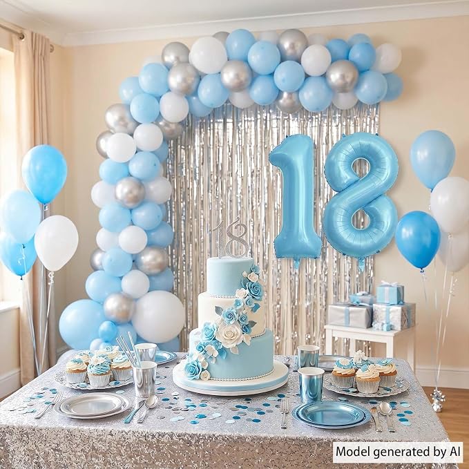 Pearlescent Blue Number 18 Balloon 40 Inch, Giant Eighteen Birthday Balloons - Image 3