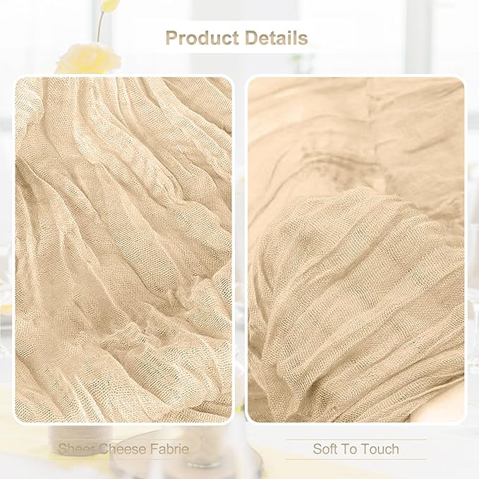10 Pack Nude Cheesecloth Table Runner 35x120 Inch 10Ft Rustic Gauze Cheese Cloth Table Runner Sheer Cheesecloth Table Runners for Wedding Party Bridal Shower Decoration