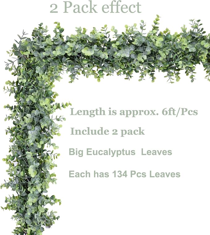 Faux Eucalyptus Garland Plant, 2 Pack Artificial Vines Hanging Eucalyptus - Image 7