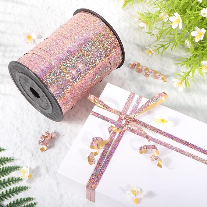 500 Yards Laser Rose Gold Curling Ribbon, 1/5 Inch Wide Shining Metallic Ribbons - Image 4