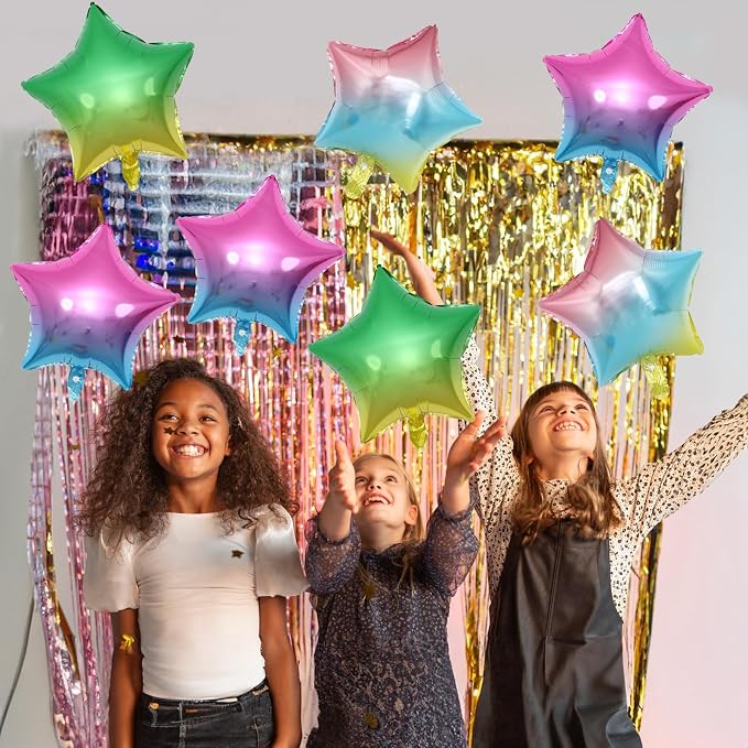 Gradient Color Star Foil Balloons, 18 Inch Rainbow Stars Shape Foil Helium - Image 3