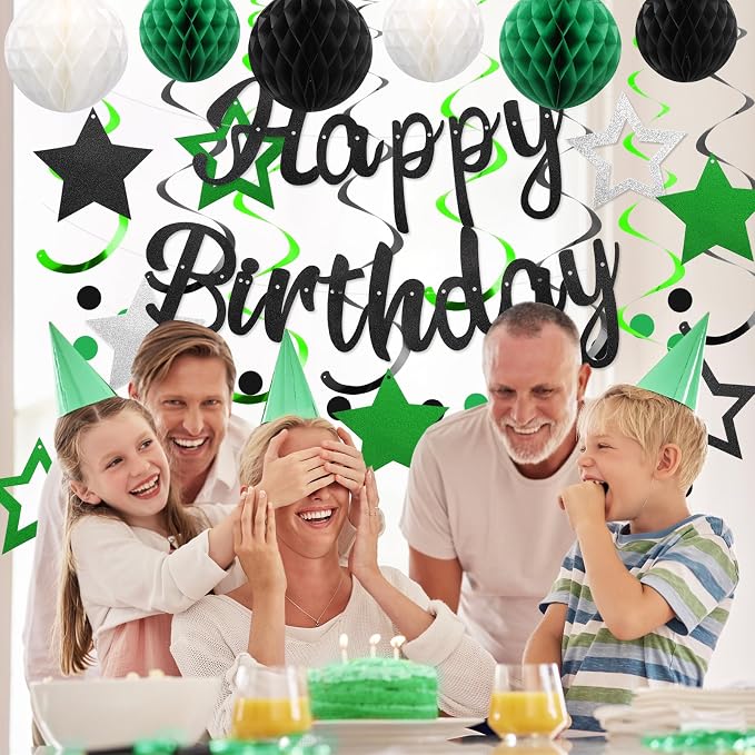 YEOCU Birthday Decorations, No DIY Pre-Strung Happy Birthday Banner | Green - Image 6