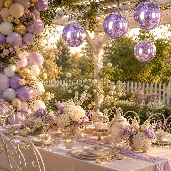 Purple 4D Round Foil Balloons, 22Inch Metallic Purple Balloons - Image 4