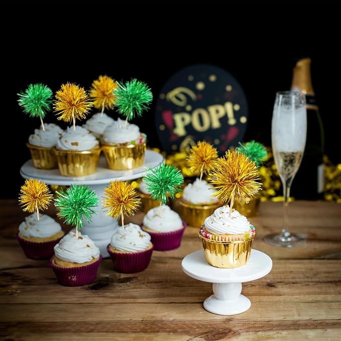 Gyufise 30Pcs Foil Firework Cupcake Toppers Sparkle Tinsel Cake Toppers Tinsel - Image 4