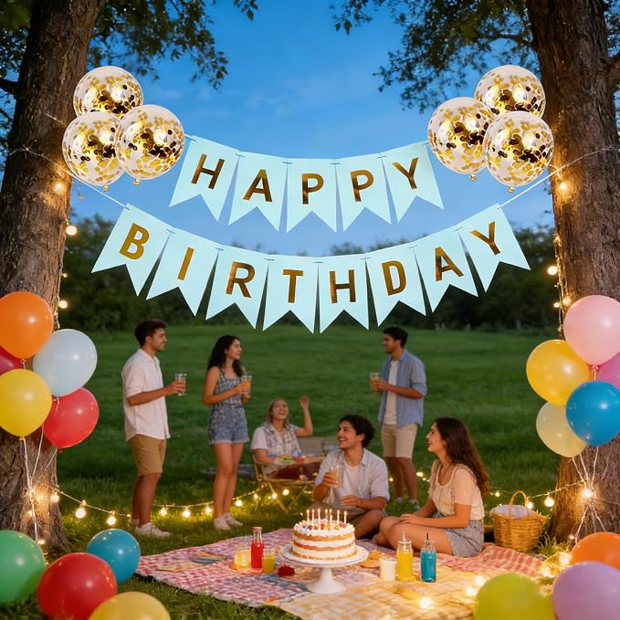 Happy Birthday Banner Sign Bunting Hanging Decorations - Image 5