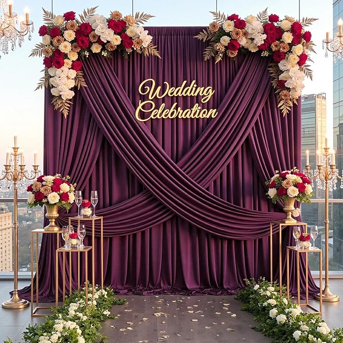 20×14 ft Wrinkle Free Maroon Backdrop Curtain - Image 5