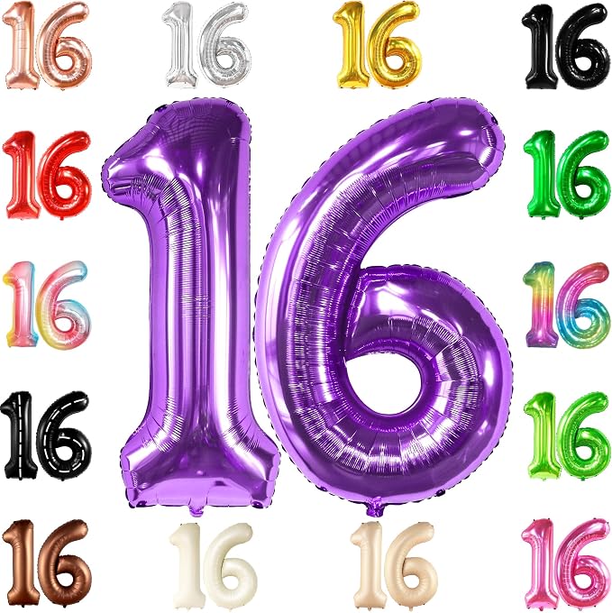 KatchOn Purple 16 Balloons Number 40 Inch | Mylar 16 Balloon Numbers Purple by KatchOn