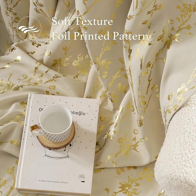 NICETOWN 100% Blackout Floral Beige Curtains - Image 3