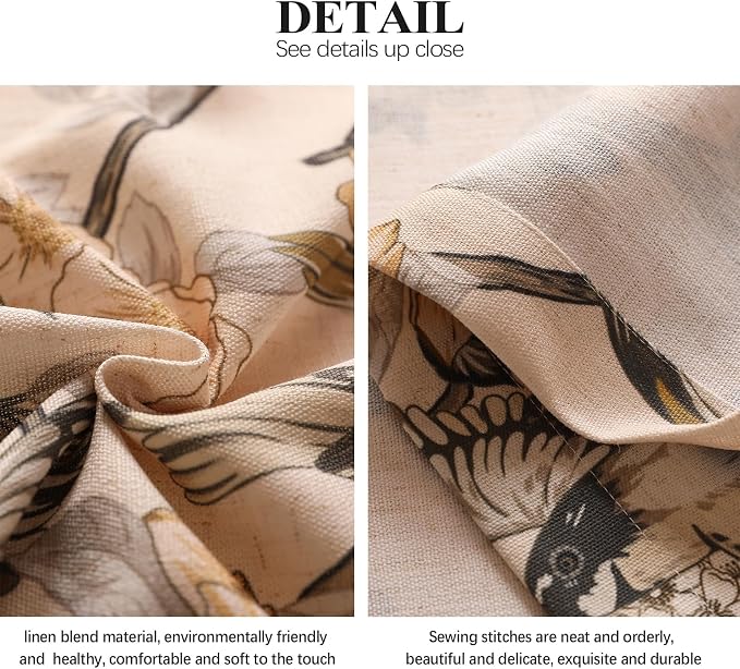 Designer French Linen Printed Curtains, 2 Panels, Bird and Flowers Pattern Draps - Image 7