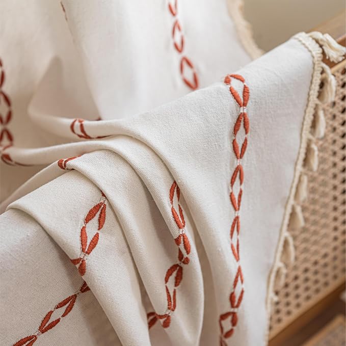 Sutuo Home White and Terracotta Boho Curtains - Image 7
