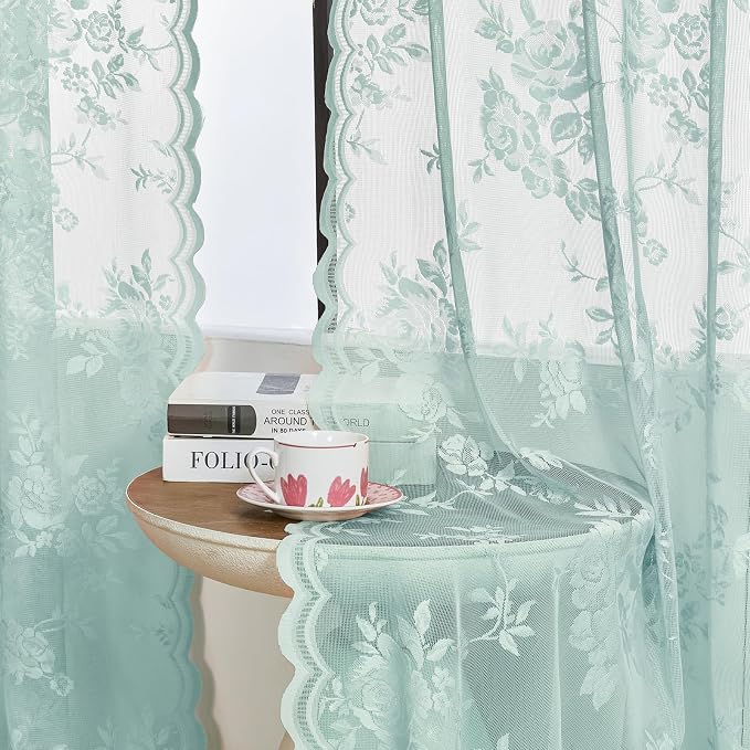 Aqua Lace Curtains 72 Inch Length 2 Panels - Image 3