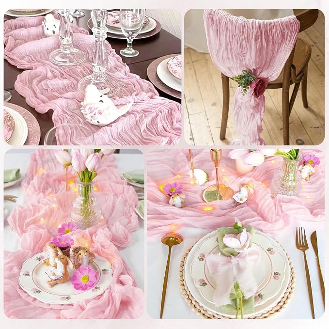 12 Pack Light Pink Cheesecloth Table Runner 17x108 Inch Semi Sheer Boho Gauze - Image 7