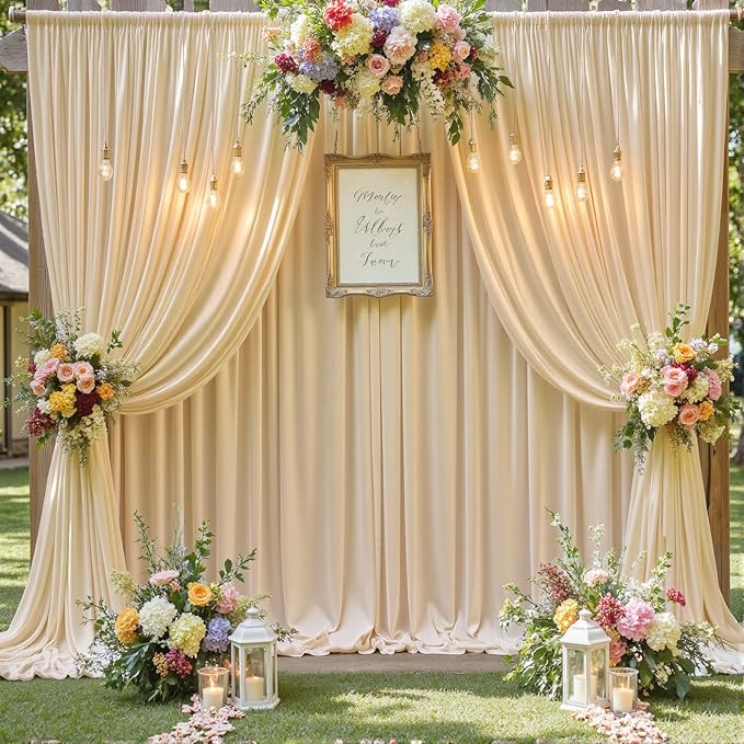 10×12 ft Wrinkle Free Beige Backdrop Curtain for Weddings Parties, 2 Panels 5×12ft Long Silky Polyester Photo Backdrop Drapes for Birthday Baby Shower Photography Background Cloth