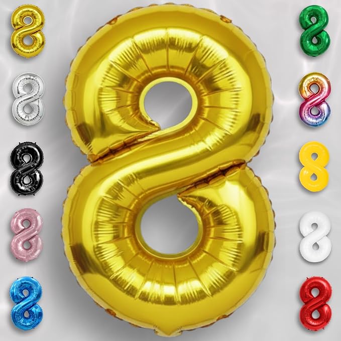 Gold Number Balloon 8 Mylar Foil Balloons 32 inch - Image 2