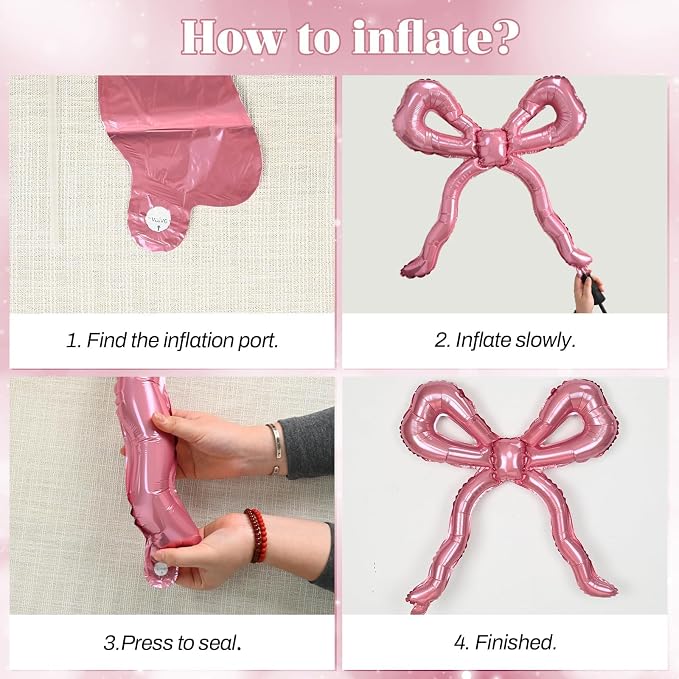 Pink Love Bow Balloons Set, 42 Inch Giant Foil Love Letter Balloon 22 Inch Bow - Image 6
