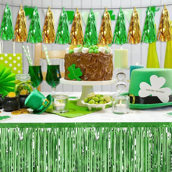 3P Sage-Green Gold Tassel Banner Garland Metallic Foil Fringe Banner Tinsel - Image 6