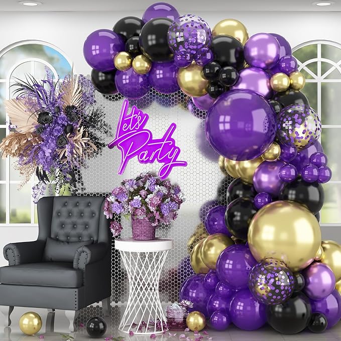 HILAVO Purple Black and Gold Balloon Arch Kit Graduation Balloon Garland Dark by HILAVO