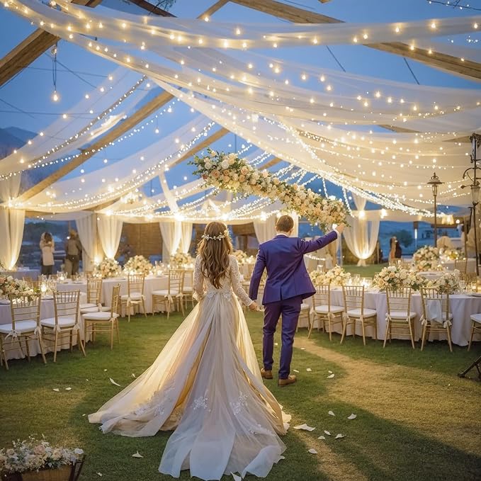 Ivory Ceiling Drapes with Lights - Image 3