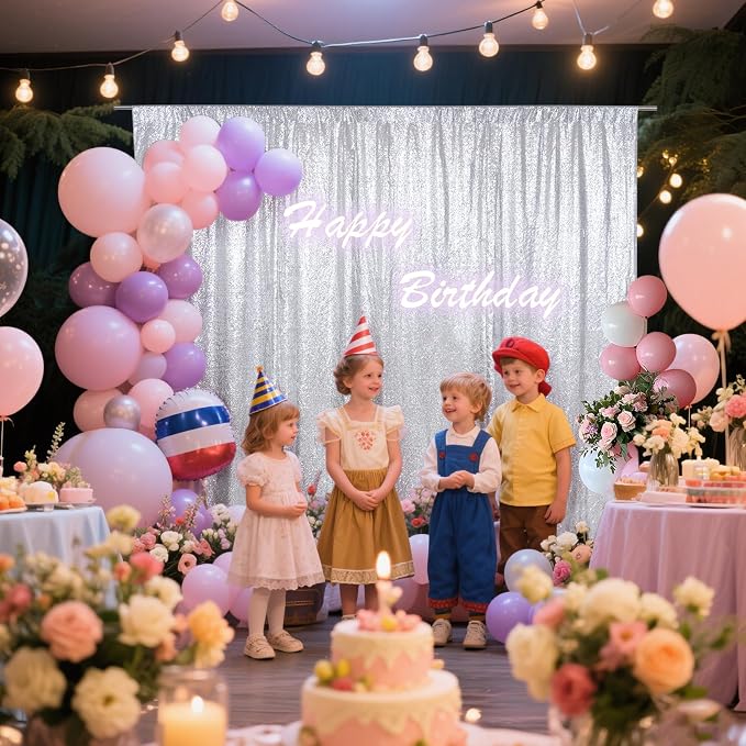 SquarePie 6x6ft Silver Sequin Backdrop, High Density Non-Transparent Glitter - Image 3