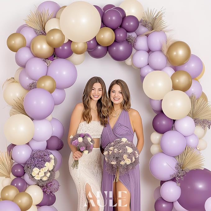 AULE 155Pcs Dusty Purple Balloon Arch Kit Sand White Gold Balloons | Macaron - Image 3
