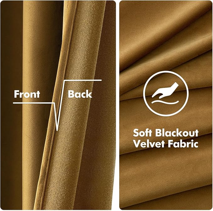 MIULEE Velvet Curtains Gold 52 x 84 Inch Length Set of 2 | Grommet Drapes - Image 3