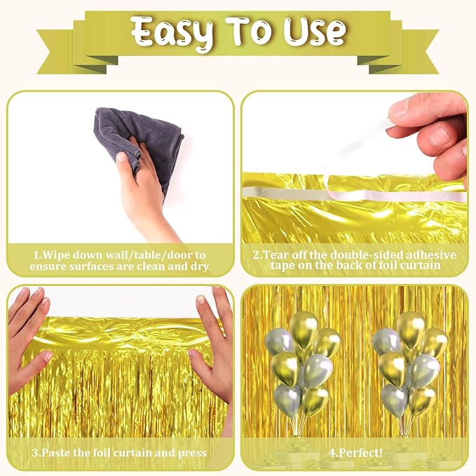 Voircoloria Gold Foil Fringe Backdrop Curtains, Birthday Party Decorations - Image 2
