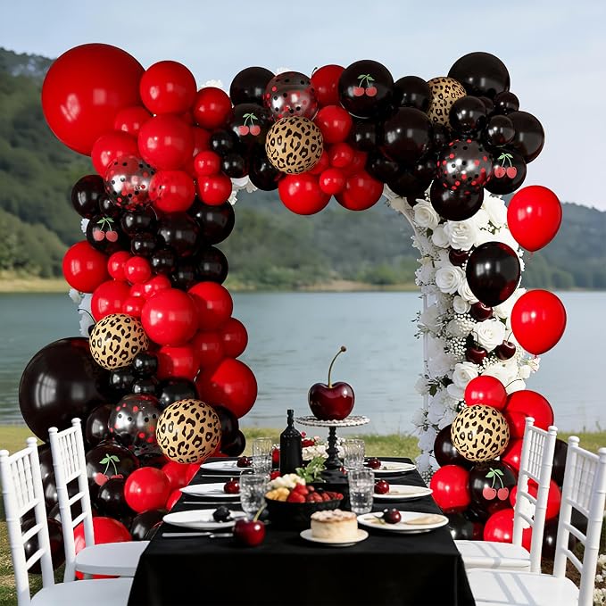 170Pcs Red and Black Leopard Cheetah Printed Balloons Garland Arch Kit | Cherry - Image 7