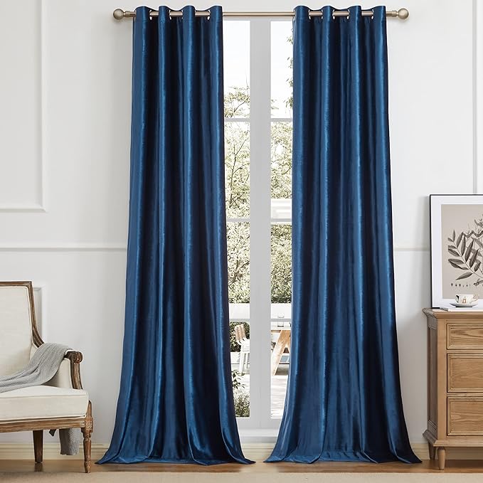 BULBUL Velvet Navy Blue Blackout Curtains 90 inch Long by ModernShinyVelvetCurtains