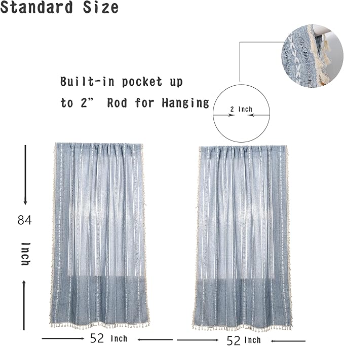 RoomTalks Boho Curtains for Bedroom Living Room 63 Inch Length Light Blue - Image 4