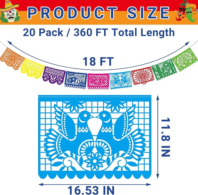 20 Pack Cinco De Mayo Banner, 360 FT Fiesta Banner Mexican Party Decorations - Image 2